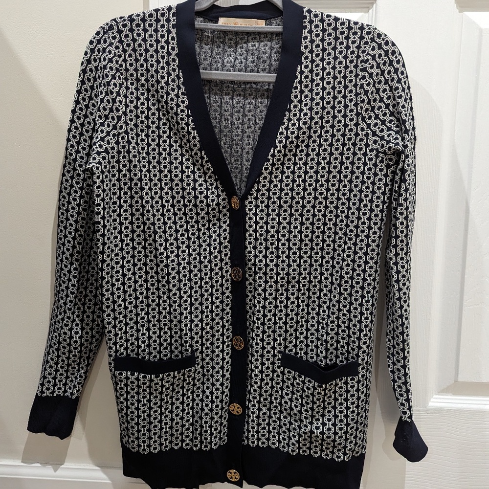 Tory Burch Gemini Link Jacquard Relaxed Cardigan